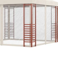 Outsunny Gartenpavillon, bis 15 Personen, Softtop, Fliegennetze, Stahlrahmen, beige, 296 x 296 x 260 cm(m-9)