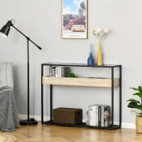 HOMCOM Mesa Consola de Entrada 108x28x85 cm Mueble Recibidor con Encimera de Cristal Estante y Rejilla Inferior Marco de Acero para Pasillo Salón Extremo del Sofá Negro(m-8)
