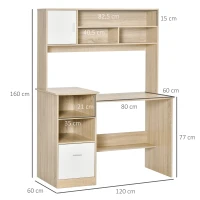 HOMCOM Schreibtisch Computertisch mit Bücherregal Home-Office Wohnzimmer Büro Eiche Weiß Spanplatte 120 x 60 x 160 cm(m-3)