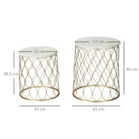 Outsunny 2er-Set Gartentisch Beistelltische Couchtische Retro Drahtkorb Metallkorb Garten Satztisch Gartenmöbel Outdoor Balkon Stahl Gold + Weiß Ø41 x 46 cm(m-3)