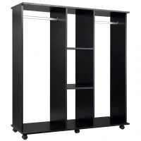 HOMCOM Armario Abierto con Ruedas 2 Barras y Estantes para tener Ropa Colgada y Doblada en el Dormitorio 120x40x128 cm Negro(m-11)