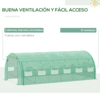 Outsunny Invernadero de Túnel 6x3x2 m con Puerta y 12 Ventanas de Malla Enrollables Invernadero de Huerto para Patio Jardín Verde(m-5)