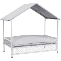 PawHut Dog Bed with Water-Resistant Sun Canopy, Elevated Dog Bed with Soft Cushion, for Indoors, Outdoors, Small, Medium Dogs(m-1)