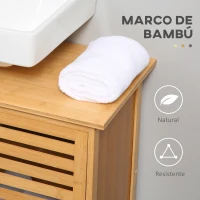 kleankin Mueble para Debajo del Lavabo de Bambú Armario de Baño de Suelo con 2 Puertas 66x29x61,5 cm Natural(m-6)