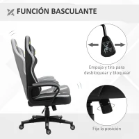 Vinsetto Silla Gamer Altura Regulable con Reposacabezas y Cojín Lumbar Carga 120 kg 61x70x121-129 cm Negro y Gris(m-5)