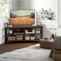 HOMCOM Industrial-Style Corner TV Unit - Black/Brown(m-10)