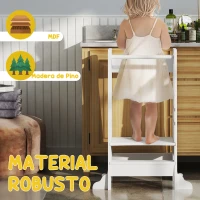 AIYAPLAY Torre de Aprendizaje para Niños con Pedal Altura Ajustable en 3 Niveles y Barrera de Seguridad 45x47,5x91 cm Blanco(m-6)