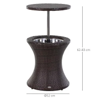 Outsunny PE Rattan Ice Bucket Table, Height Adjustable Liftable Outdoor Drinks Cooler, 52 cm Round Garden Beer Cocktail Table with Lid for Bar, Patio, Terrace, Brown(m-3)