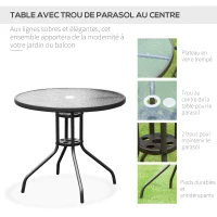 Outsunny Ensemble Salon de Jardin 6 pcs - Table Ronde + 4 chaises Pliables + Parasol - Acier époxy café textilène Polyester Noir(m-7)