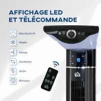 HOMCOM Ventilateur colonne silencieux 60 W 3 modes 3 vitesses, télécommande, oscillant 60°, minuterie et contrôle tactile noir(m-8)