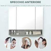 kleankin Armadietto con Specchio a 4 Sezioni con Ripiani Regolabili, in Legno e Vetro, 90x15x75 cm, Grigio(m-7)