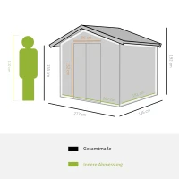 Outsunny Geräteschuppen mit Schiebetüren 2,77 x 1,95 x 1,92 m Metall Kohlegrau(m-3)