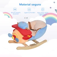 HOMCOM Caballo Balancín para Niños de +18 Meses Avión de Peluche con Música y Cinturón Seguridad Caballito Infantil 60x33x45 cm Multicolor(m-5)