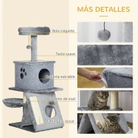 PawHut Árbol Rascador para Gatos Torre para Gatos con Múltiples Espacios para Jugar y Descansar 50x40x111 cm Gris(m-6)