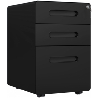Vinsetto Rollcontainer mit 3 Schubladen mobiler Aktenschrank mit Rollen abschließbar Büroschrank mit Hängeregistratur Stiftfach, Bürocontainer Schreibtisch Unterschrank für Büro 39x48x59cm Schwarz