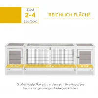PawHut Kleintierstall Kleintierkäfig mit Bodenwanne Kleintierhaus mit Laufbox Stall Tannenholz Outdoor Weiß+Grau 161 x 50,5 x 53,3 cm(m-4)
