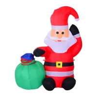 HOMCOM Papa Noel Inflable 70x45x120cm Luces LED + Bolsa Regalo Decoracion Navidad Santa(m-1)