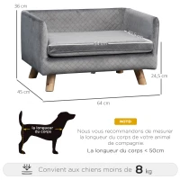 PawHut Canapé chien lit pour chien design scandinave coussin moelleux pieds bois massif dim. 64 x 45 x 36 cm velours gris(m-3)