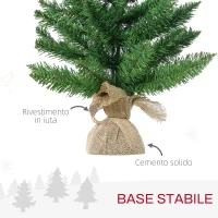 HOMCOM Albero di Natale Mini 55cm con 50 Rami Folti e Aghi Realistici in PVC, Base in Cemento e Iuta(m-6)