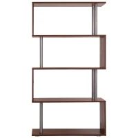 HOMCOM Libreria a 4 Ripiani Design Moderno in Legno e Metallo, Libreria Scaffale per Soggiorno, Studio, Ufficio, 80x30x145cm Noce(m-10)