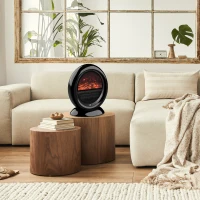 HOMCOM Freestanding Electric Fireplace Indoor Space Table Top Heater with Realistic Flame Effect, Rotatable Head, Overheating Protection, 1500W, Black(m-9)