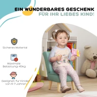 AIYAPLAY Kindersessel, Samtoptik, für 3-7 Jahre, bis 45 kg, Holzgestell, 44x45x56,5cm, Hellblau(m-7)