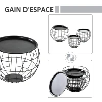 HOMCOM Lot de 3 Tables Basses gigognes Tables d'appoint Rondes encastrables Style néo-rétro métal Noir(m-4)