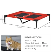 PawHut Lettino per Cani Grandi Rialzato con Tessuto a Rete, Peso Massimo 30kg, 91.5x76.2x18 cm, Rosso(m-3)