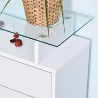 HOMCOM Armoire à Chaussures Meuble rangement Chaussures 2 Portes abattantes 2 Compartiments, tiroir, Plateau en Verre - Bois chêne Blanc(m-10)