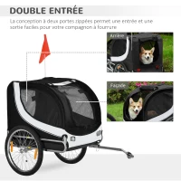 HOMCOM Remorque velo pour chien animaux avec drapeau et 8 reflecteurs blanc et noir(m-4)