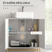 HOMCOM Meuble sous vasque 2 portes avec étagère réglable armoire de rangement pour lavabo 70L x 33l x 79,5H cm MDF et bambou(m-5)