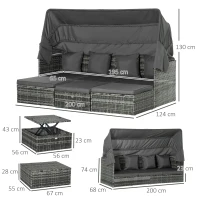 Outsunny Poly Rattan Lounge Set Loungegruppe mit Sonnendach Faltdach Sitzgruppe Sonneninsel  inkl. Kissen und Beistelltisch Gartenmöbel Outdoor Grau(m-3)