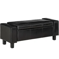 HOMCOM Ottoman Storage Chest Faux Leather Stool Bench Seat Bedding Blanket Box Home Furniture (Black)(m-1)