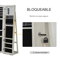 HOMCOM Espejo Joyero de Pie Armario Joyero con Luces LED y Cerradura Armario de Joyas con Espejo Integrada para Dormitorio Blanco con Veta de Madera(m-6)