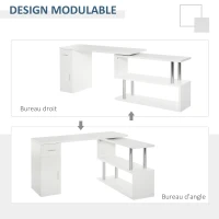 HOMCOM Bureau informatique bureau d'angle avec rangement table angulaire avec étagères, placard, tiroir blanc(m-4)