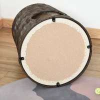 PawHut Cesta de Ratán para Gatos Cama Cueva de 2 Niveles con Cojines Lavables Ø45x50 cm Marrón Oscuro(m-9)