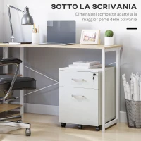 Vinsetto Schedario da Ufficio Cassettiera Per Scrivania in Legno, 2 Cassetti, Serratura con 2 Chiavi, Bianco, 40x45x55.6cm(m-5)