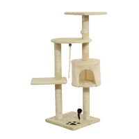 PawHut Katzenbaum, Kratzbaum mit Sisalsäulen, Katzenkratzbaum, Katzen Kletterbaum mit Höhle, Spielbälle, Beige, 75L x 40B x 112H cm(m-1)