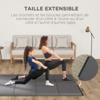HOMCOM Tapis de gymnastique yoga pilates fitness pliable en 4 avec poignées revêtement synthétique 180 x 80 x 5 cm gris(m-6)