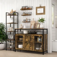 HOMCOM Aparador de Cocina Bueffet para Salón con 2 Puertas de Cristal 2 Cajones y Estantes Abiertos Armario Auxiliar de Estilo Industrial para Salón Comedor 120x40x88,5 cm Marrón Rústico(m-9)