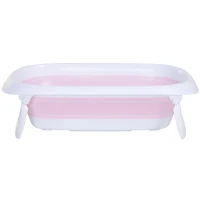 HOMCOM Folding Foldable Baby Bath Tub Toddler Kids Infant Safety Shower Slide Protection Comfortable Portable Pink(m-7)