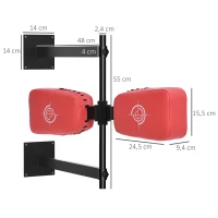 HOMCOM Schlagpolster drehbar Wandmontage Reflex Bar Punching Boxing Pad für Training Schlagkissen Kickschild Stahl Kunstleder Rot 82 x 65 x 14 cm(m-3)