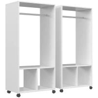 HOMCOM Lot de 2 portants à vêtements penderie mobile avec roulettes 2 niches + Grand Espace penderie en bois Blanc(m-10)