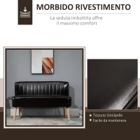 HOMCOM Divano 2 Posti in Finta Pelle Senza Braccioli Design a Righe, Divanetto 2 Posti Imbottito Salvaspazio Moderno con Gambe in Caucciù per Soggiorno Salotto, 117x56.5x77 cm, Marrone Scuro(m-5)