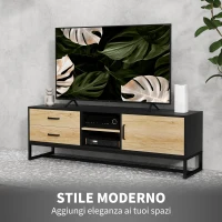 HOMCOM Mobile Porta TV 60" con Armadietto, 2 Cassetti e Ripiani Aperti, 140x35x45 cm, Legno Naturale(m-4)
