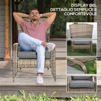 Outsunny Sedia da Giardino Adironrack con Braccioli, in Rattan e Acciaio, 64x80x90 cm, Marrone e Grigio(m-5)
