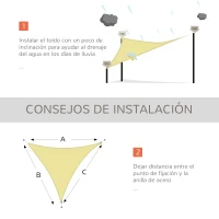 Outsunny Toldo Vela Triangular 3x3x3 m Vela de Sombra para Jardín Patio Terraza Poliéster Anti UV Color Arena(m-6)