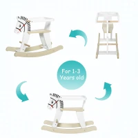 HOMCOM Kids Wooden Rocking Horse Ride On Toy w/ Safety Guardrail Handlebar Foot Bar Traditional Rocker Furniture 3 - 6 Years White(m-5)