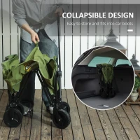 Outsunny 120L Festival Trolley on Wheels, Folding & Compact Camping Trolley Cart with Adjustable Handle for Garden, Beach, Fishing, Green(m-6)
