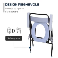 HOMCOM Sedia WC Pieghevole con Vaso Rimovibile per Anziani e Disabili in Tubi di Ferro e Plastica 52 x 50 x 75cm(m-5)